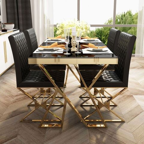 Dochic 55" Modern Black Rectangle Tempered Glass Dining Table | Homary ... regarding The Art of Styling Contemporary Black Dining Sets for Everyday Living